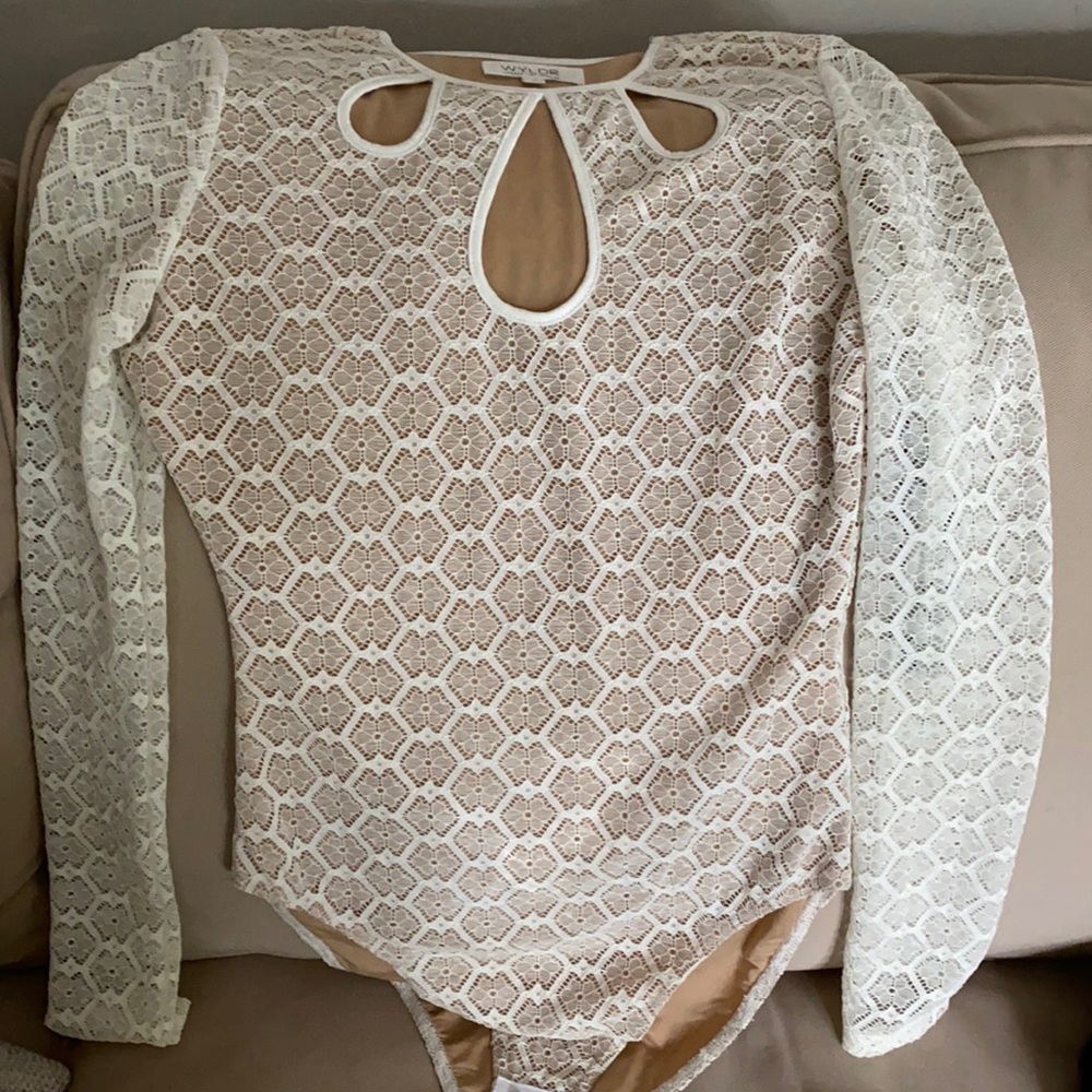 White lace overlay bodysuit